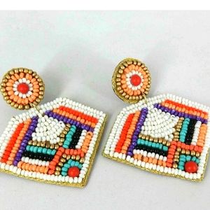 Handmade Aztec bohemian style lightweight earrings neutrals